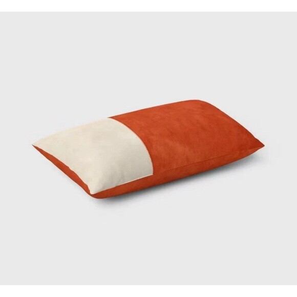 Threshold Oversized Colorblock Pieced Suede Lumbar Throw Pillow 12 X 24in - Picture 3 of 6